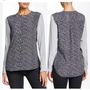 Equipment Femme 100% Silk Lynn Blouse Black White Floral Contrast Top Large L